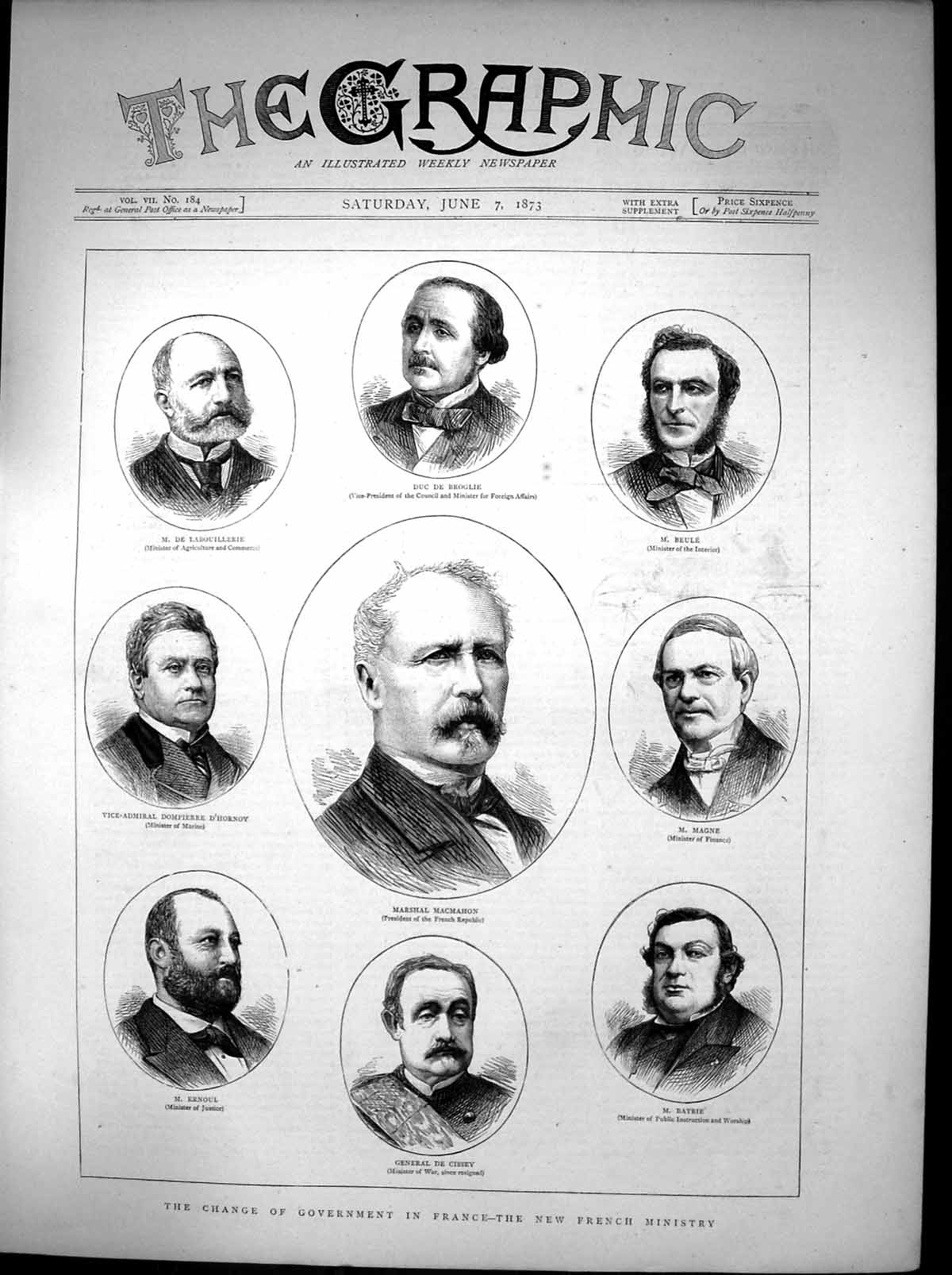 Antique Old Print New French Ministry Marshal Macmahon M Beule M Ernoul 1873