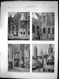 Old Antique Print Rouen Cathedral Church St Ouen Palais De Justice 1870 19th