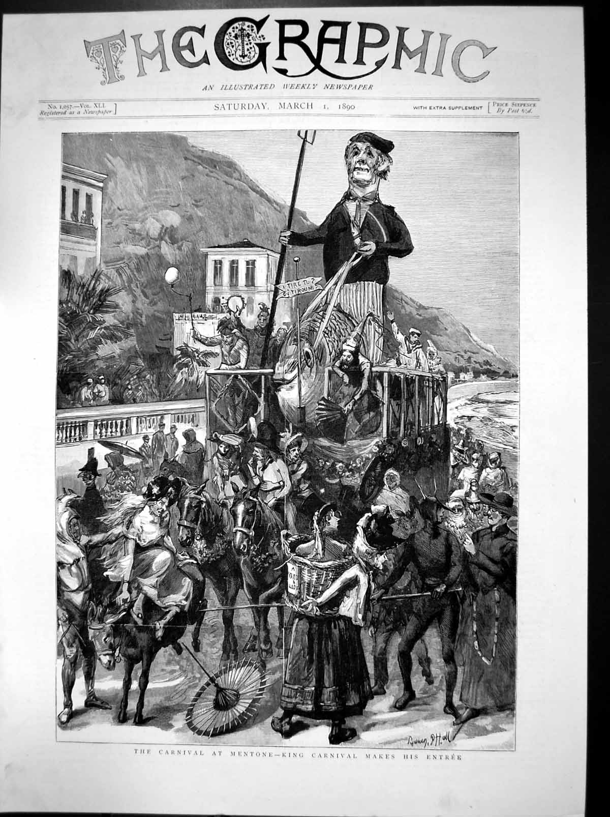 Old Antique Print Carnival Mentone Sydney Hall King Carnival Entree 1890 19th