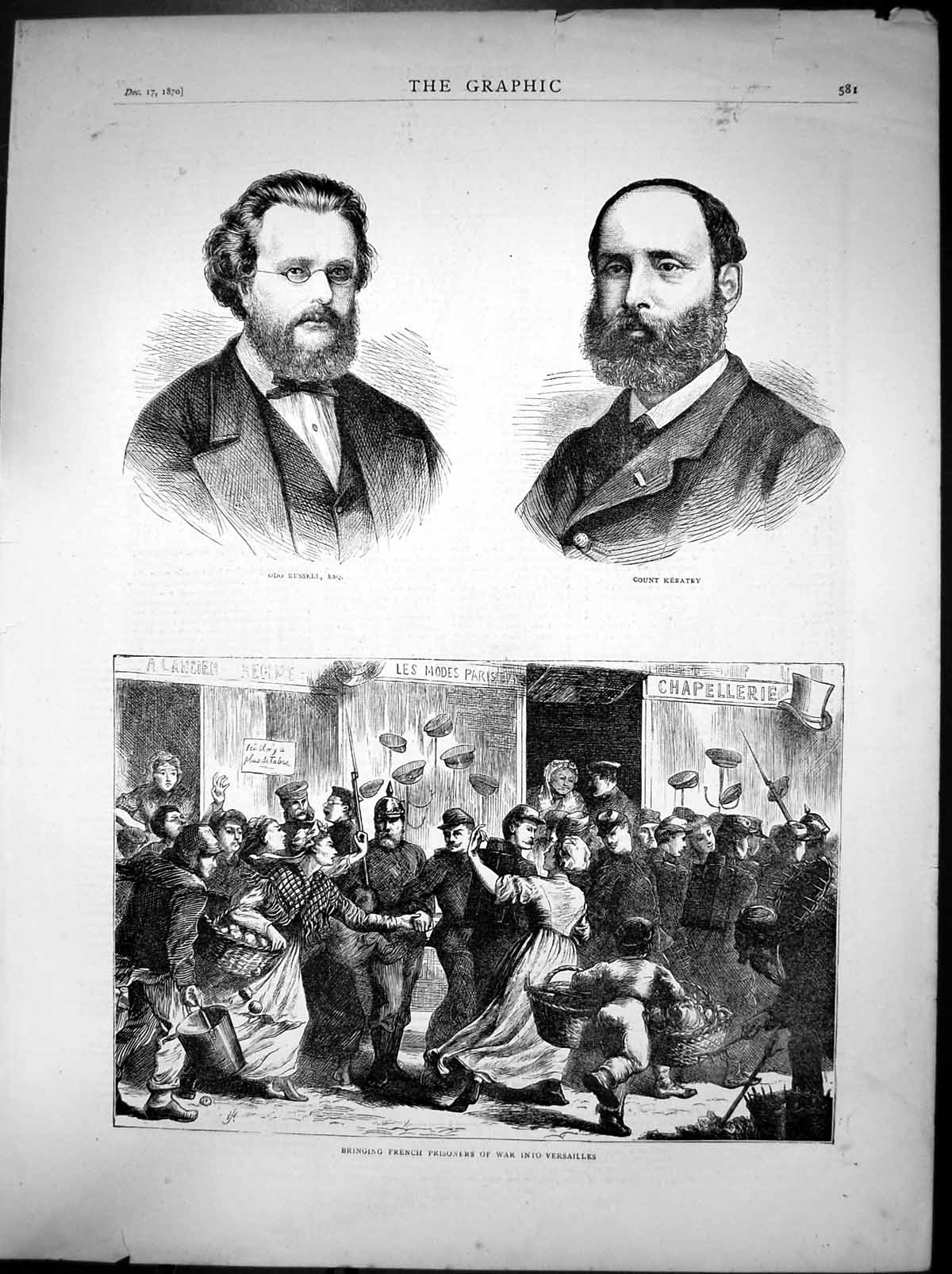 Original Old Antique Print French Prisoners War Versailles Count Keratry 1870