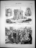 Original Old Antique Print Paris Preparing Bombardment National Guard Hut 1870
