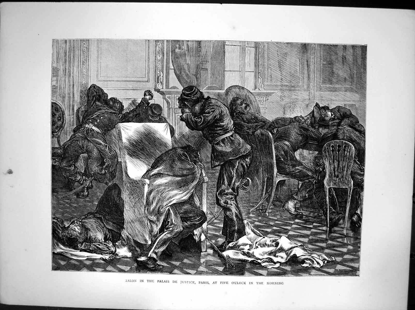 Old Antique Print Salon Palais De Justice Paris 5Am Siers Sleeping 1871