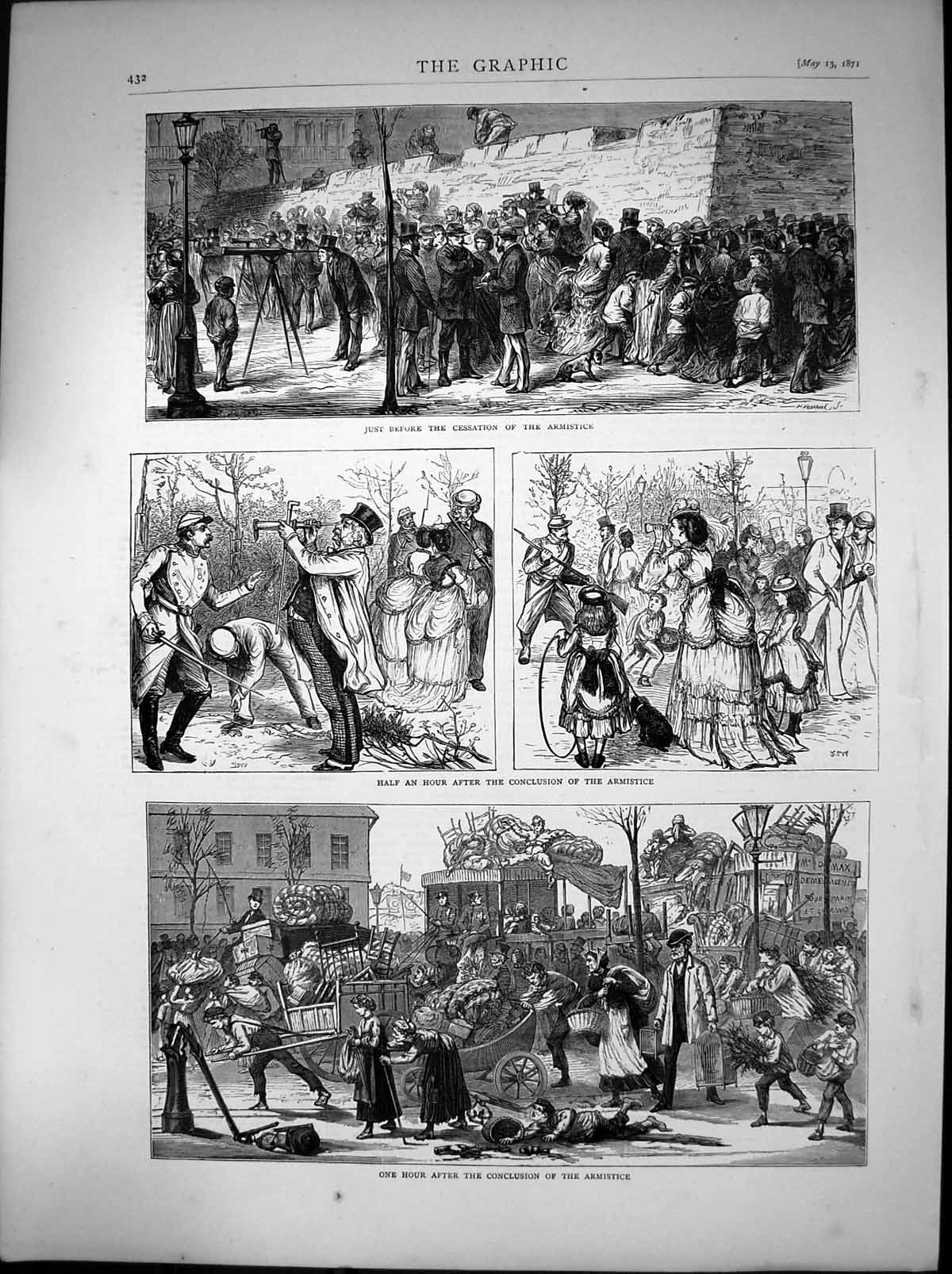 Antique Print Armistice Before Cessation After Conclusion Celebrations 1871