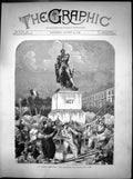 Original Old Antique Print Statue Marshal Ney Metz Crowds Around 1870 Victorian