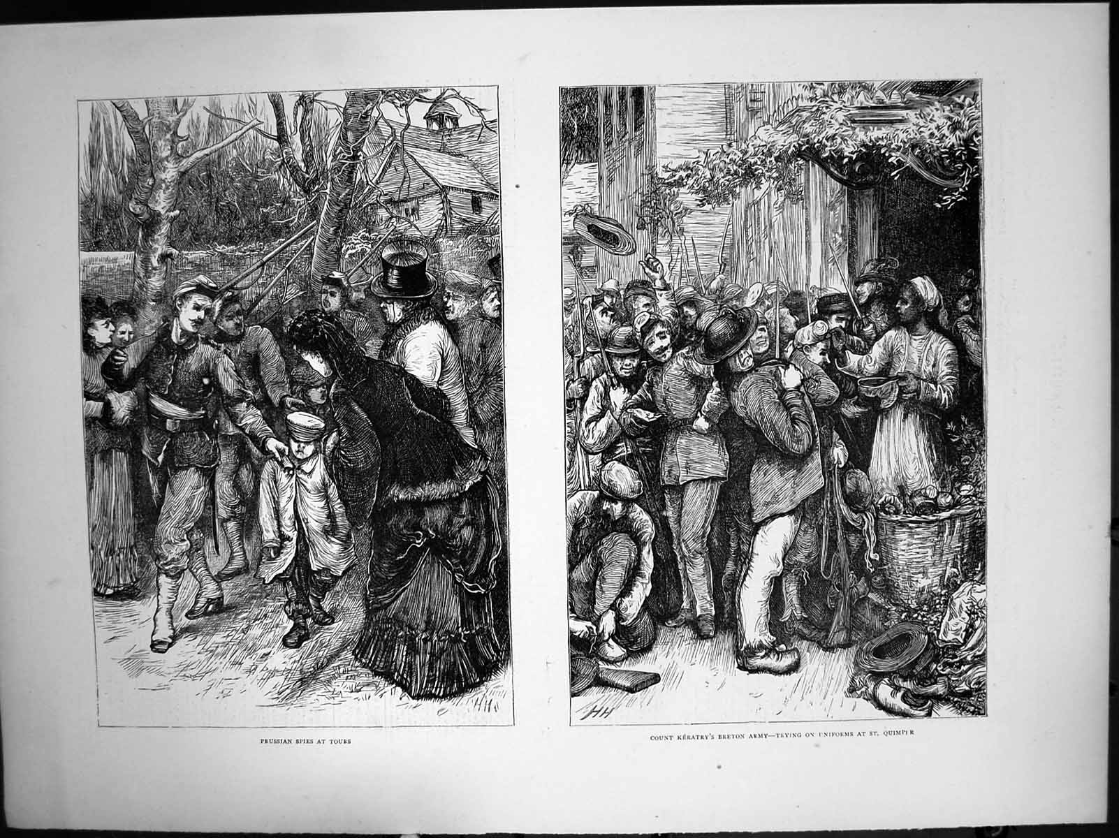 Antique Print Prussian Spies Tours Count Keratrys Breton Army Uniforms 1870