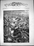 Original Old Antique Print Peasant Girls Tending Wounded Battlefield 1870 19th
