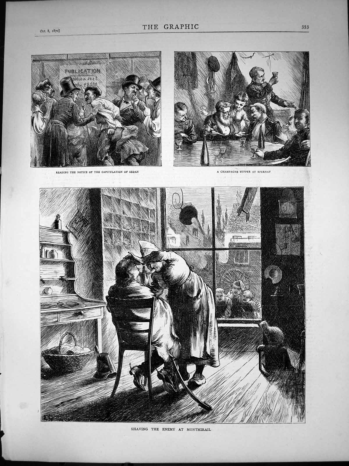 Old Print Reading Notice Capitulation Sedan Champagne Supper Epernay 1870 19th