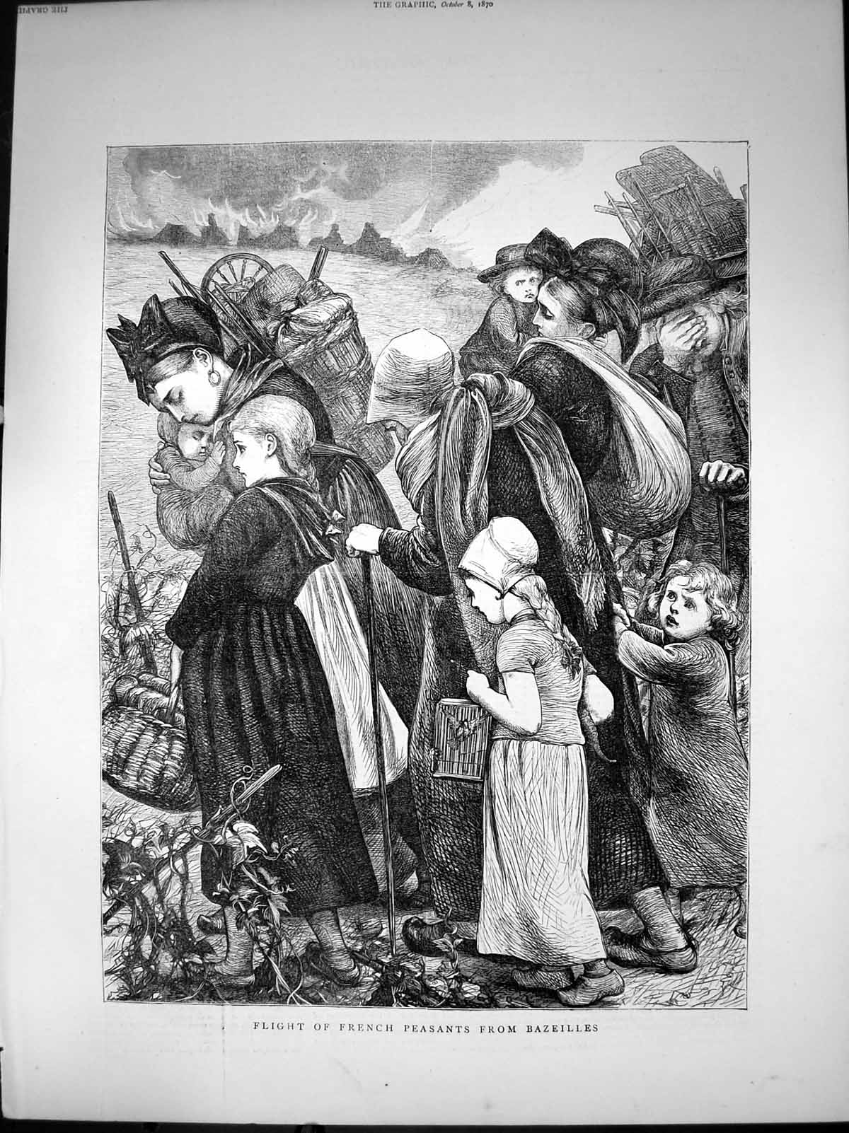 Old Print Flight French Peasants Bazeilles Women Children Belongings 1870 19th