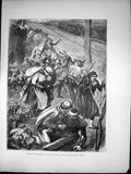Original Old Antique Print French Peasantry Voges Flying Their Homes 1870 19th