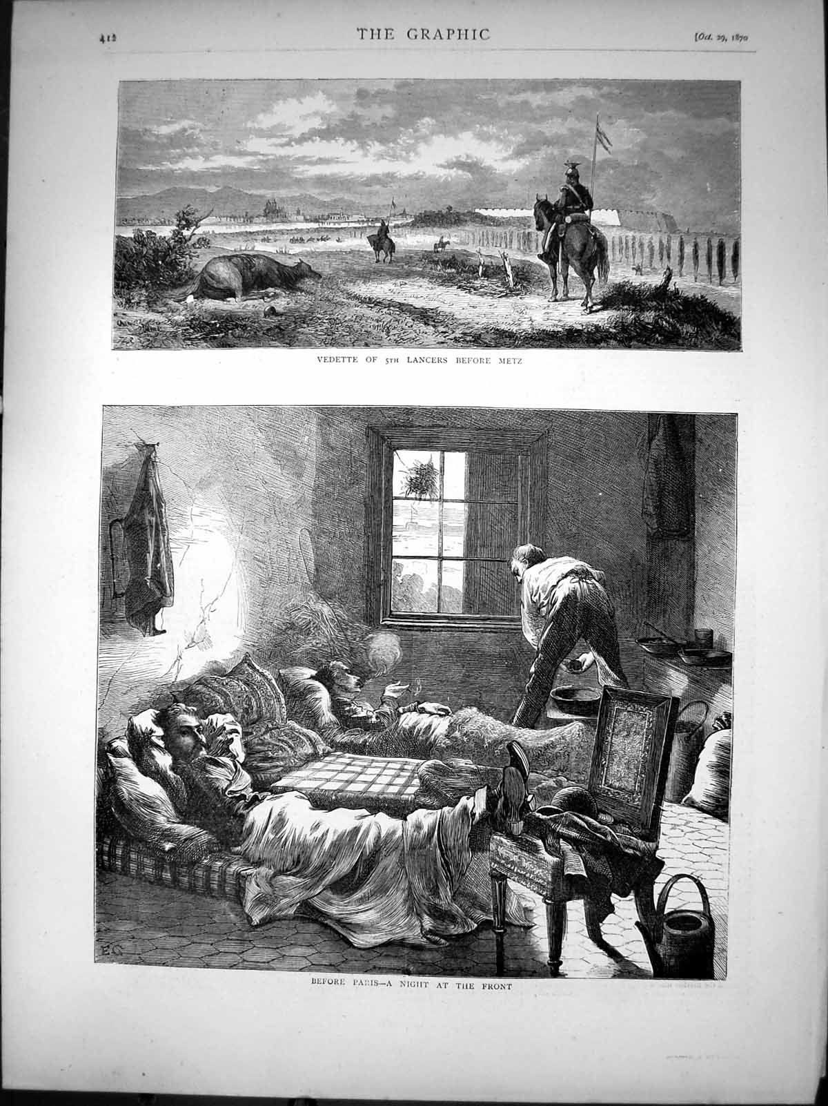 Antique Print Vedette 5Th Lancers Before Metz Before Paris Night Front 1870