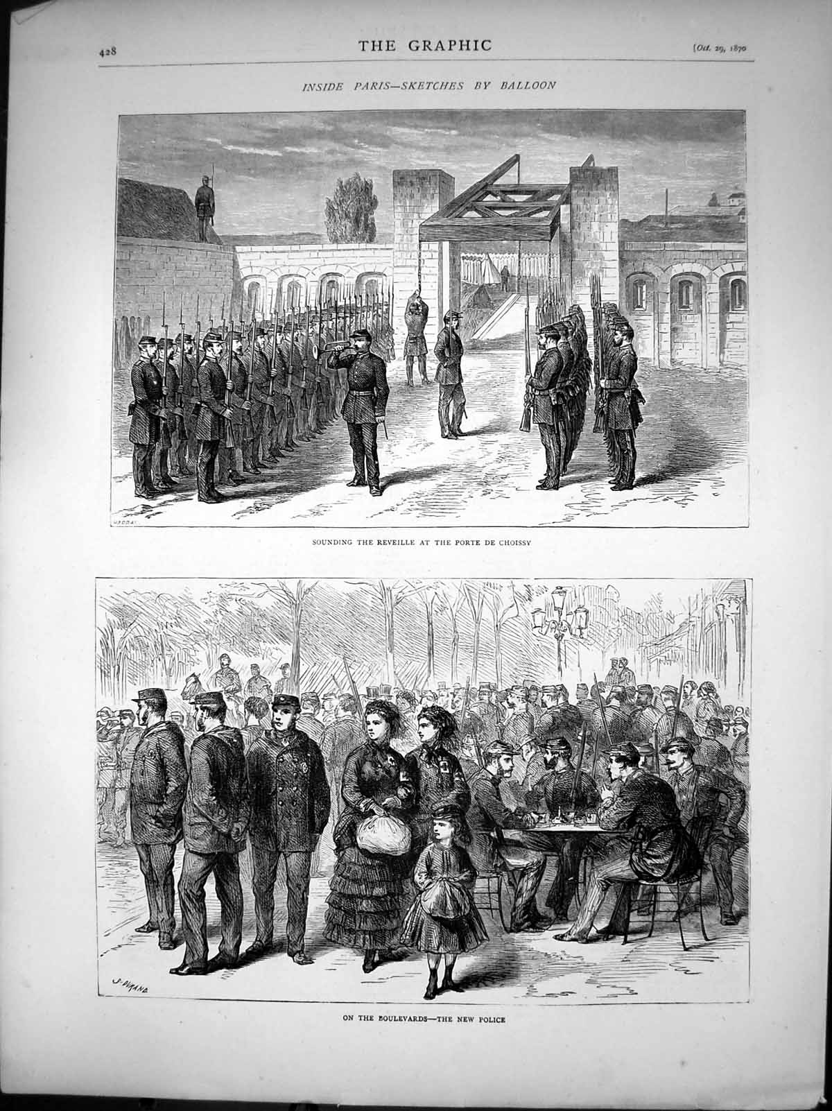 Antique Print Sounding Reveille Porte De Choissy Boulevards New Police 1870