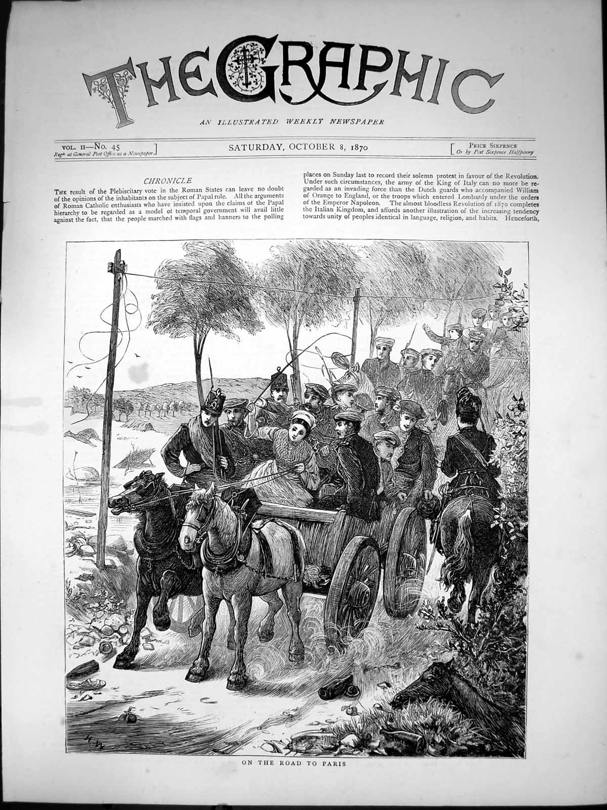Antique Old Print On Road Paris Horses Carriages Crowded People Siers 1870 19th