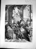 Old Antique Print Under Fire Sier Restaurant Woman Needlework Waiter 1871 19th