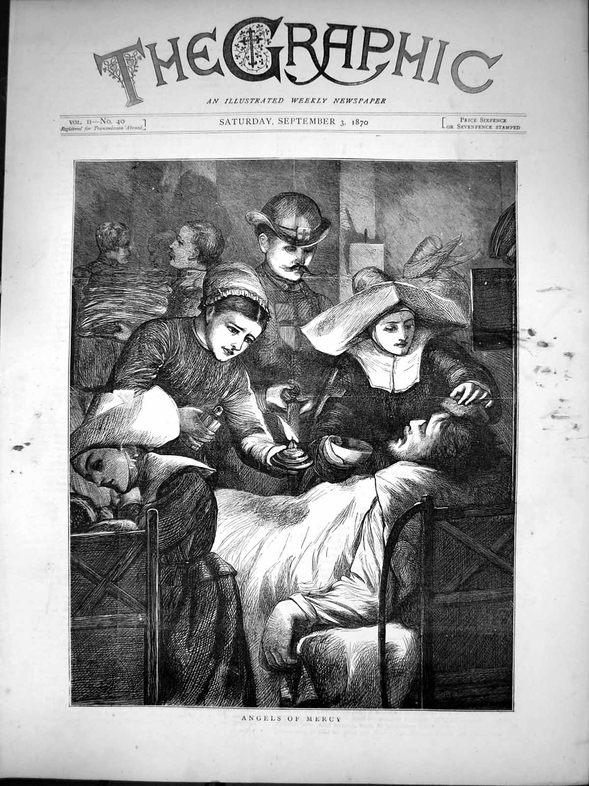 Antique Print Angels Mercy Nursing Wounded Sier Sponging Brow Candle 1870 19th