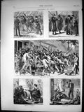 Antique Print Paris Bird Regiment Girls Left Behind Man Peace Dejeuner 1870
