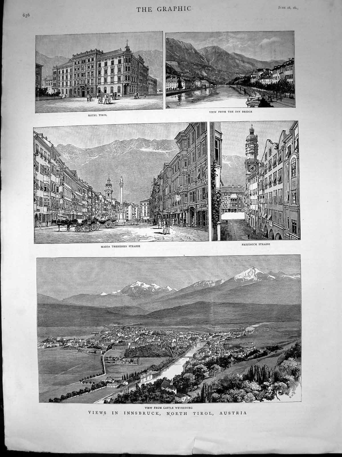 Old Innsbruck Austria Maria Theresien Strasse Friedrich Strasse 1887 Victorian