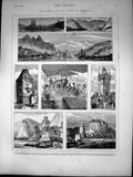 Antique Print Way Vienna Ratisbon Danube Rath Haus Prague Passau Enns 1873 19th