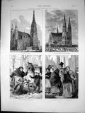 Old Print Vienna Votive Church Built Maximilian Before Lottery Fice 1873 19th