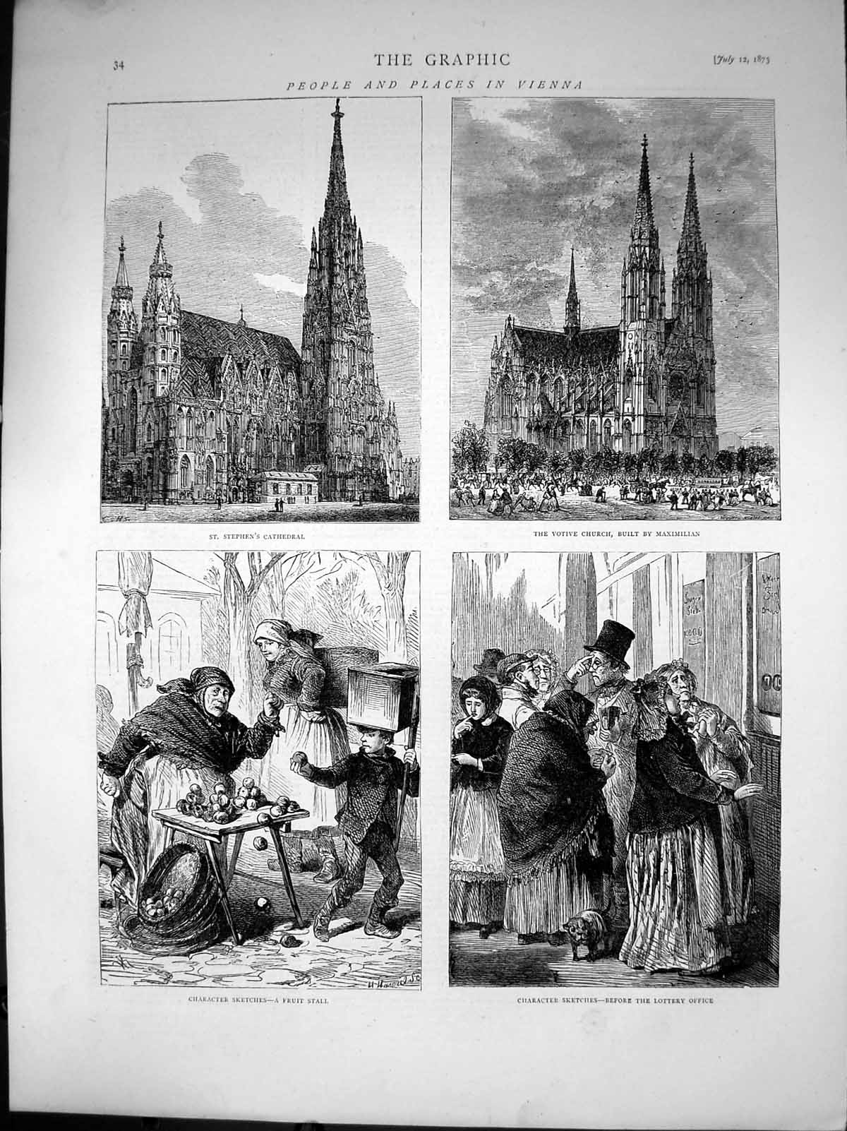 Old Print Vienna Votive Church Built Maximilian Before Lottery Fice 1873 19th