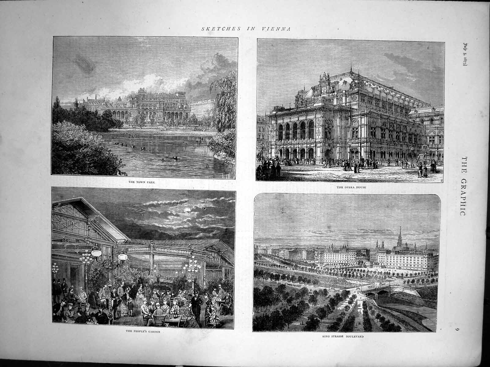 Antique Print Vienna Peoples Garden Opera House Ring Strasse Boulevard 1873