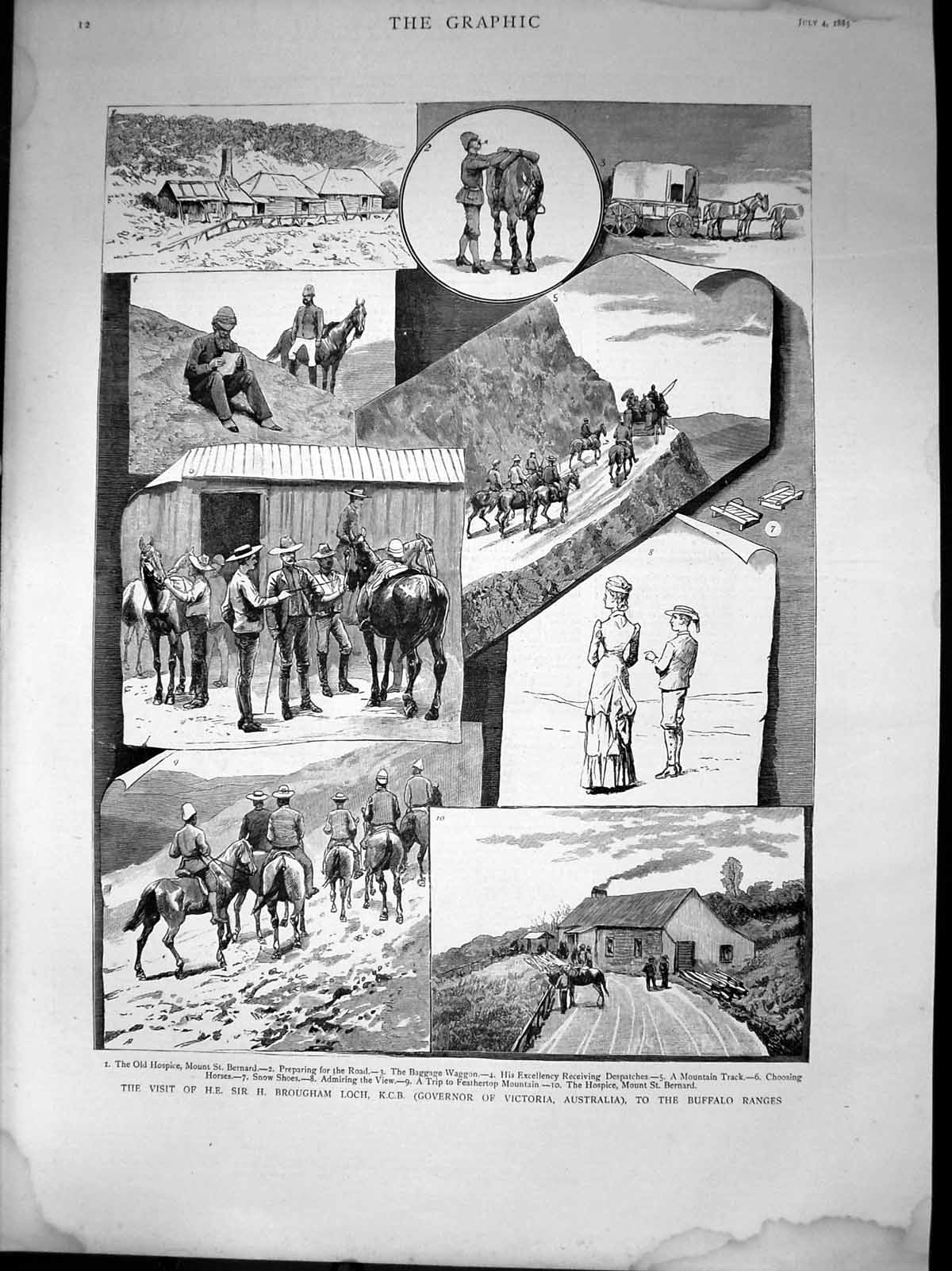 Old Print Visit Sir H Brougham Loch Governor Victoria Buffalo Ranges 1885 19th
