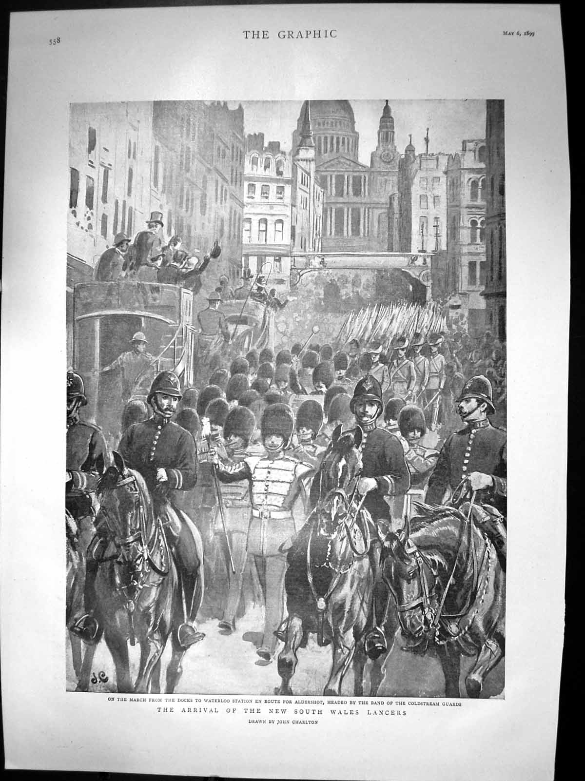 Old Print Arrival N S Wales Lancers Cstream Guards Waterloo Station 1899 19th