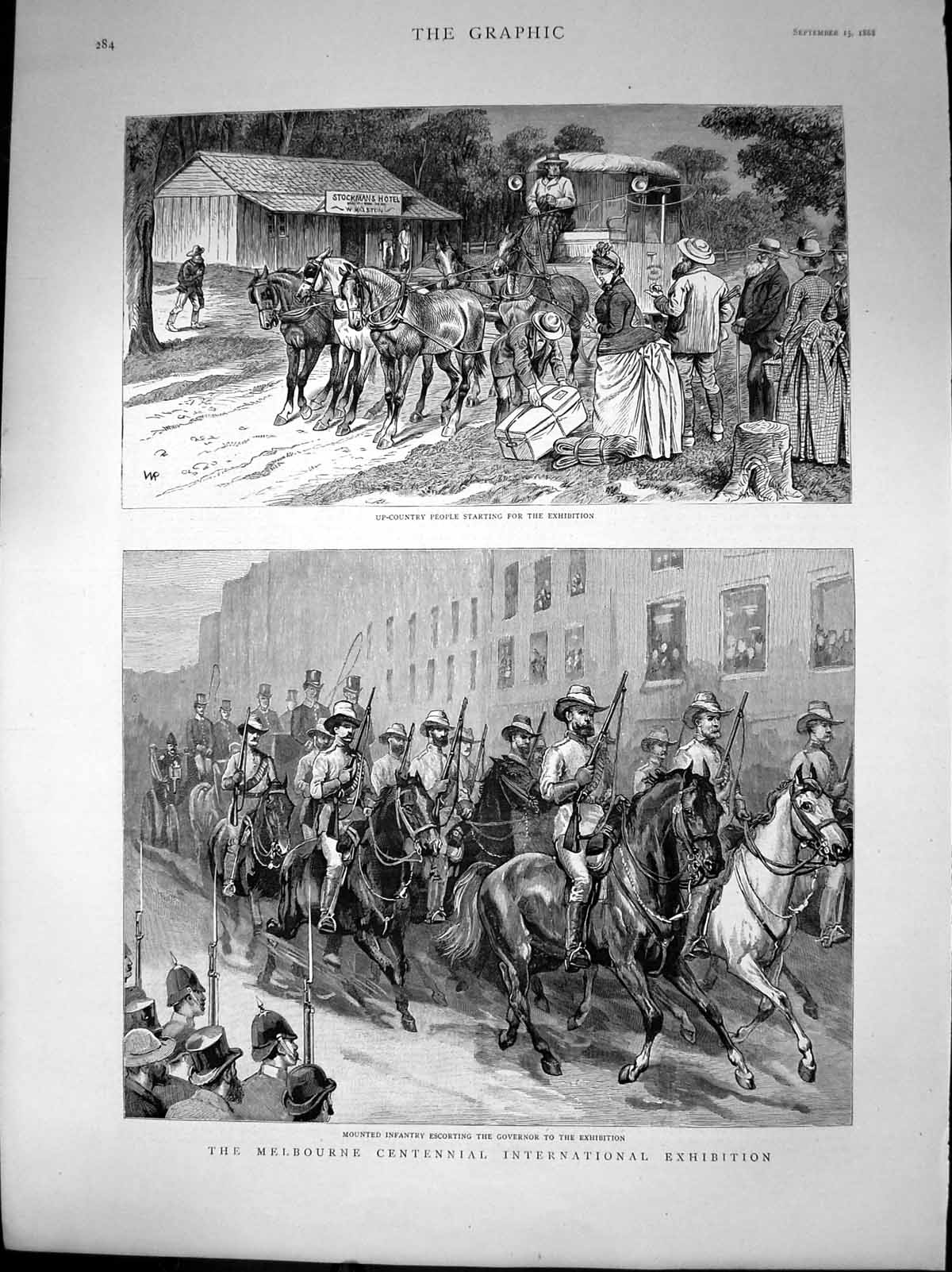 Antique Print Melbournecentennial Exhibition Escorting Governor People 1888