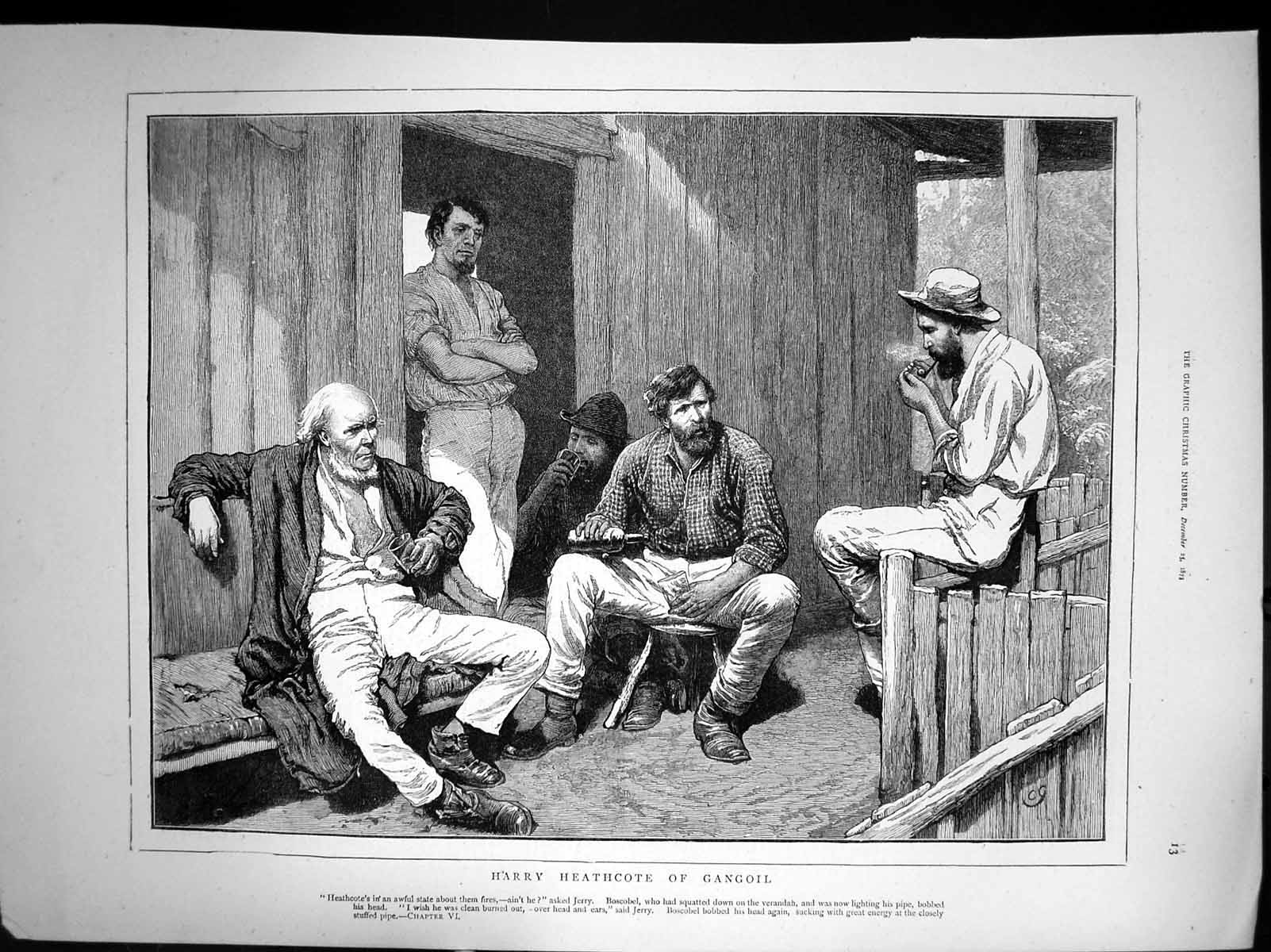 Antique Print Harry Heathcote Gangoil Boscobel Jerry Sitting Verandah 1873 19th