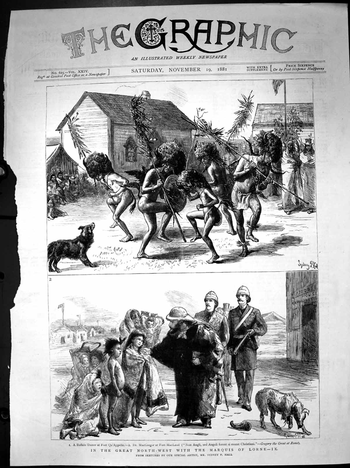 Antique Print Great North West With Marquis Lorne Buffalo Dance S Hall 1881