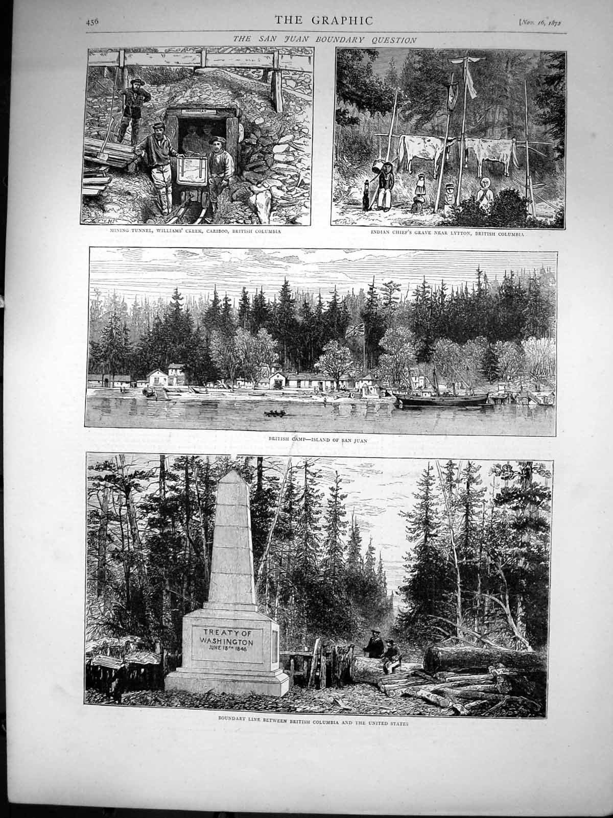 Old Print Boundary British Columbia U S British Camp Island San Juan 1872 19th