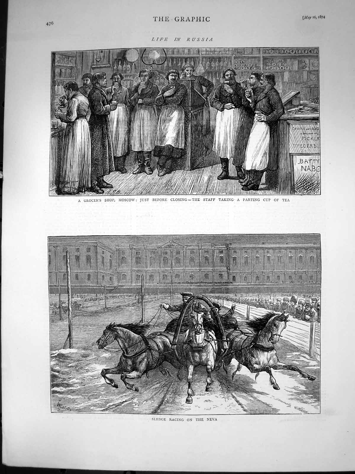 Old Life Russia Sledge Racing Neva Grocers Shop Moscow Staff Tea 1874 Victorian