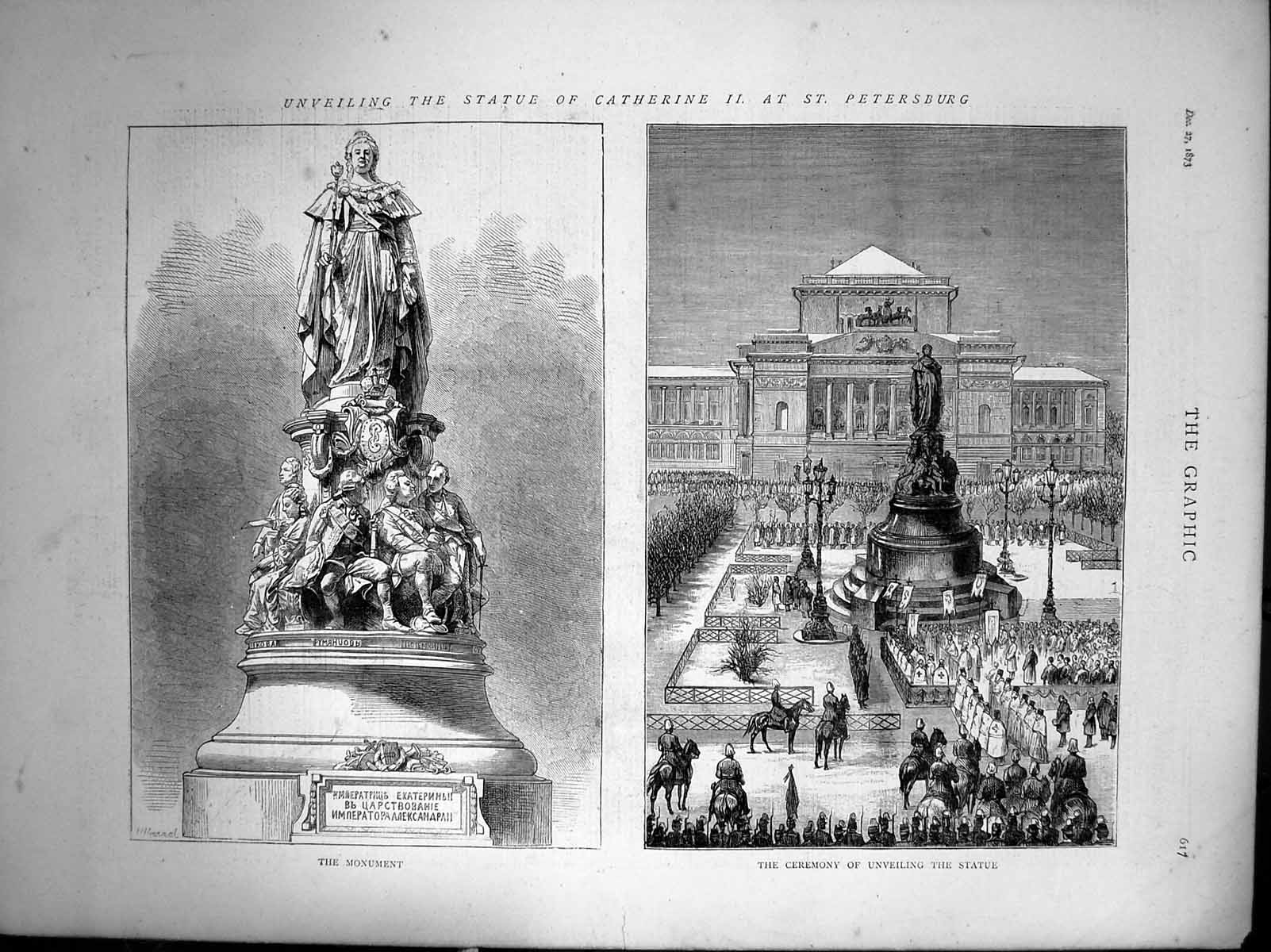 Old Unveiling Statue Catherine 11 St Petersburg Monument Ceremony1873