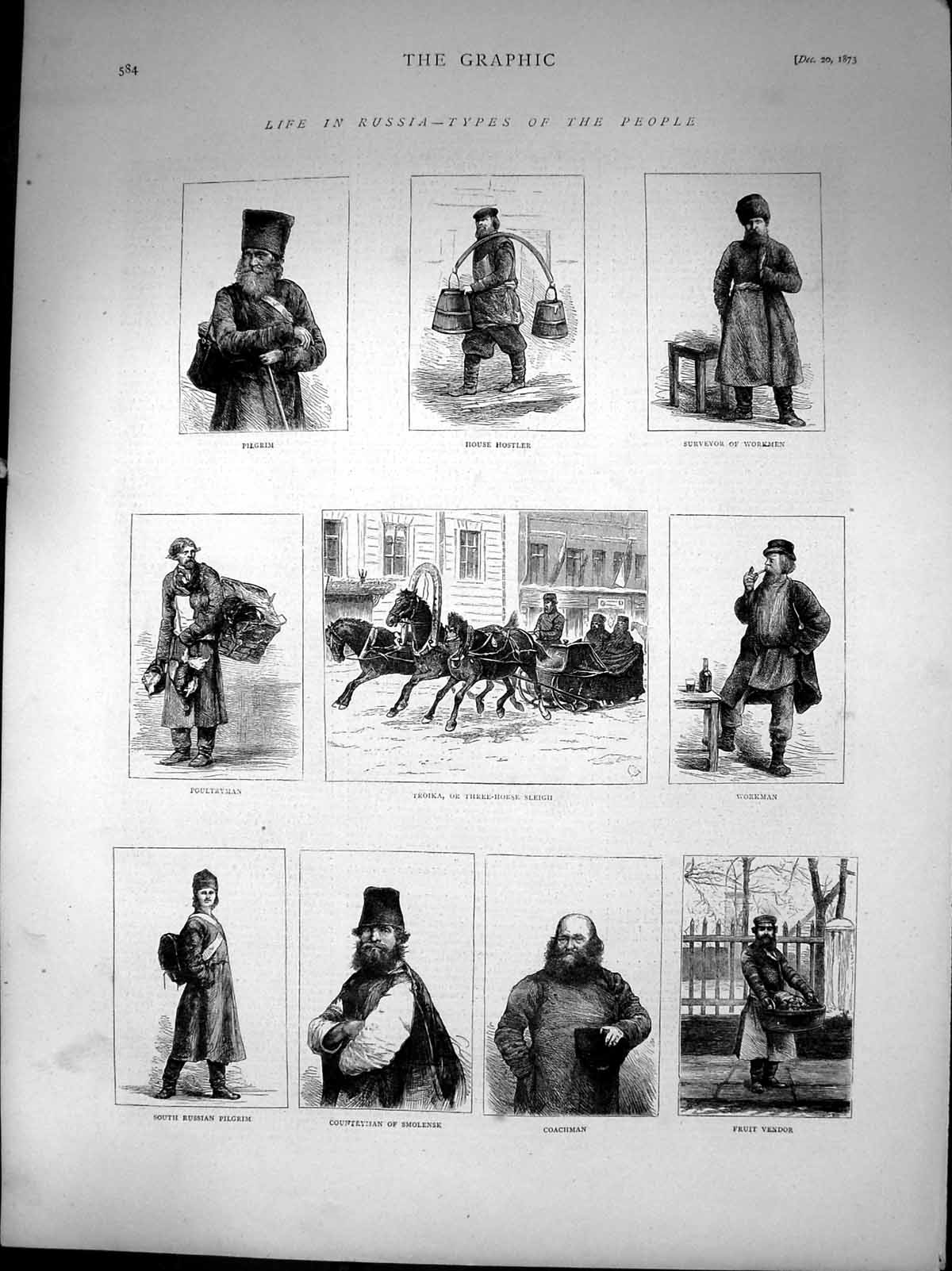 Old Life Russia Types People Pilgrim TroikaHorse Sleigh Coachman
