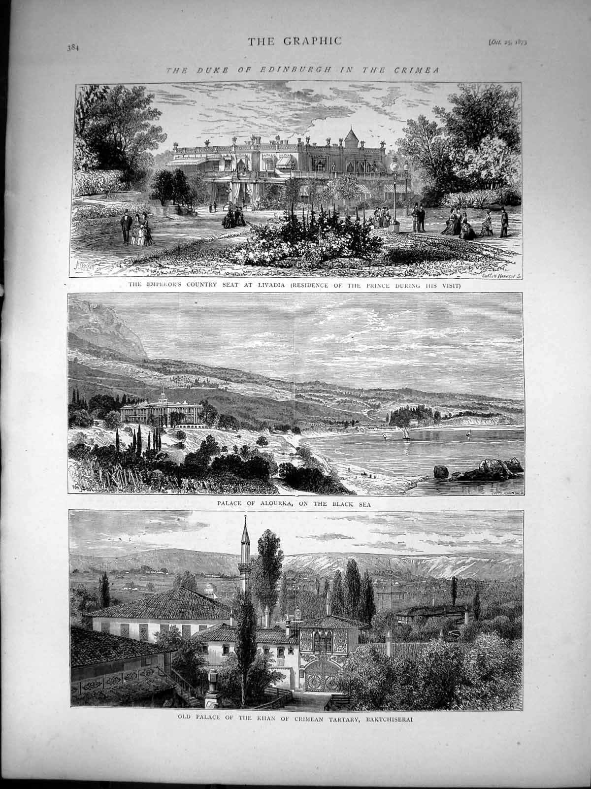 Old Print Duke Edinburgh Crimea Palace Alourka Emperors Country Seat 1873 19th