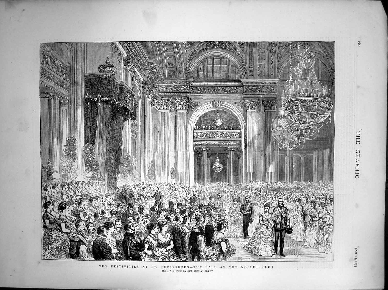 Antique Print Festivities St Petersburg Ball Nobles Club Crowds People 1874