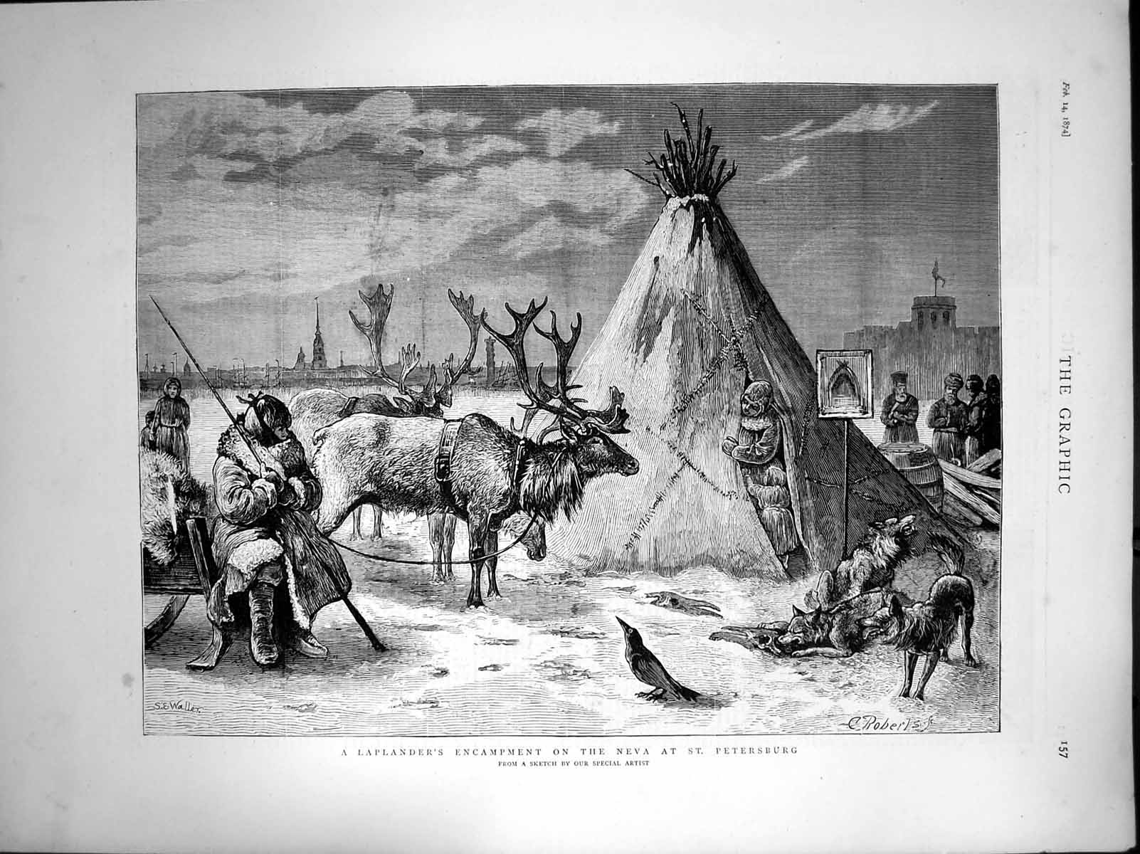 Old Laplanders Encampment Neva St Petersburg Reindeer C Roberts 1874 Victorian