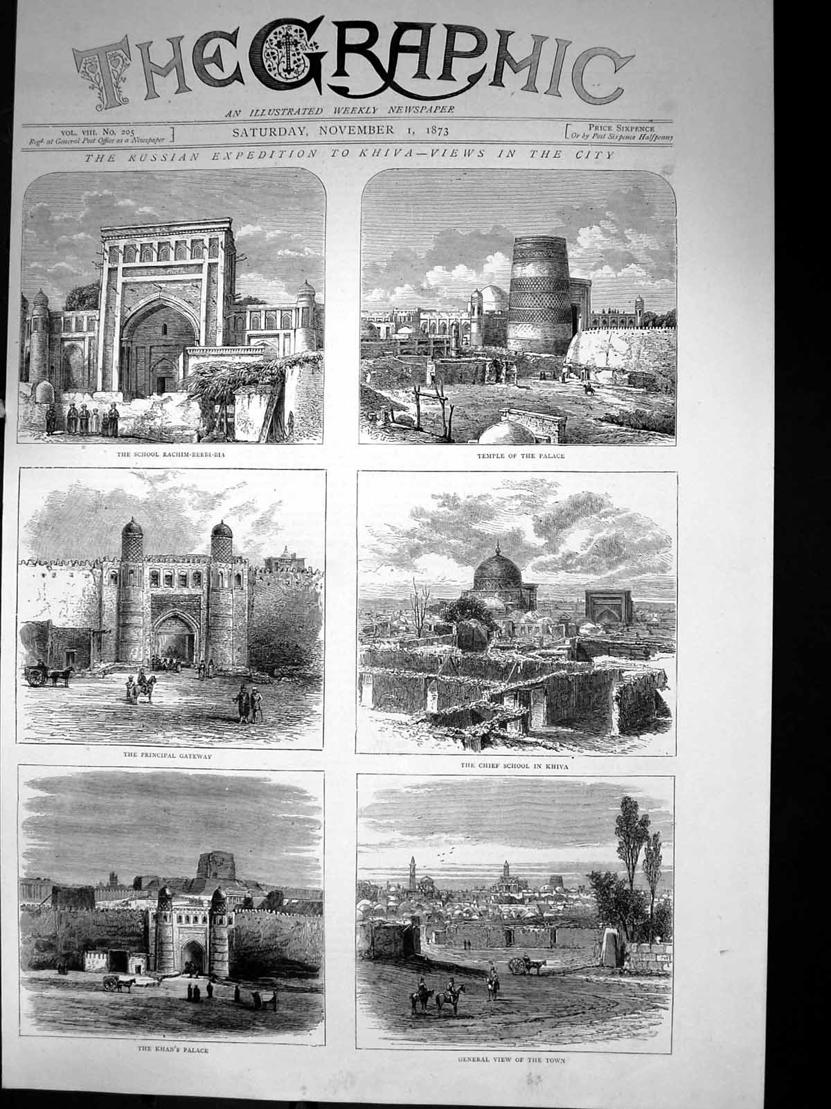 Old Print Russian Expedition Khiva Chief School Khans Palace Gateway 1873 19th