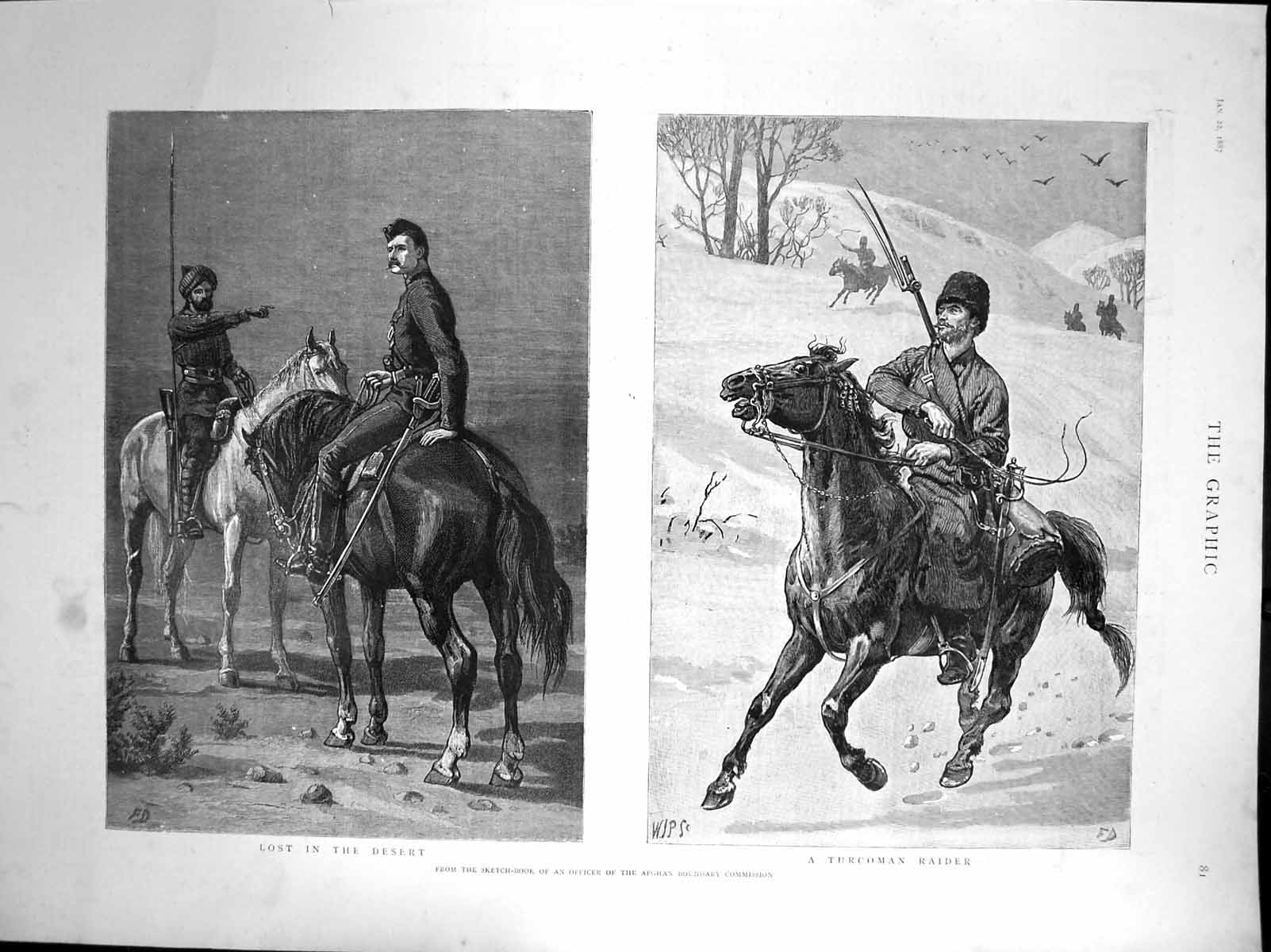 Antique Old Print Afghan Boundary Commission Lost Desert Turcoman Raider 1887