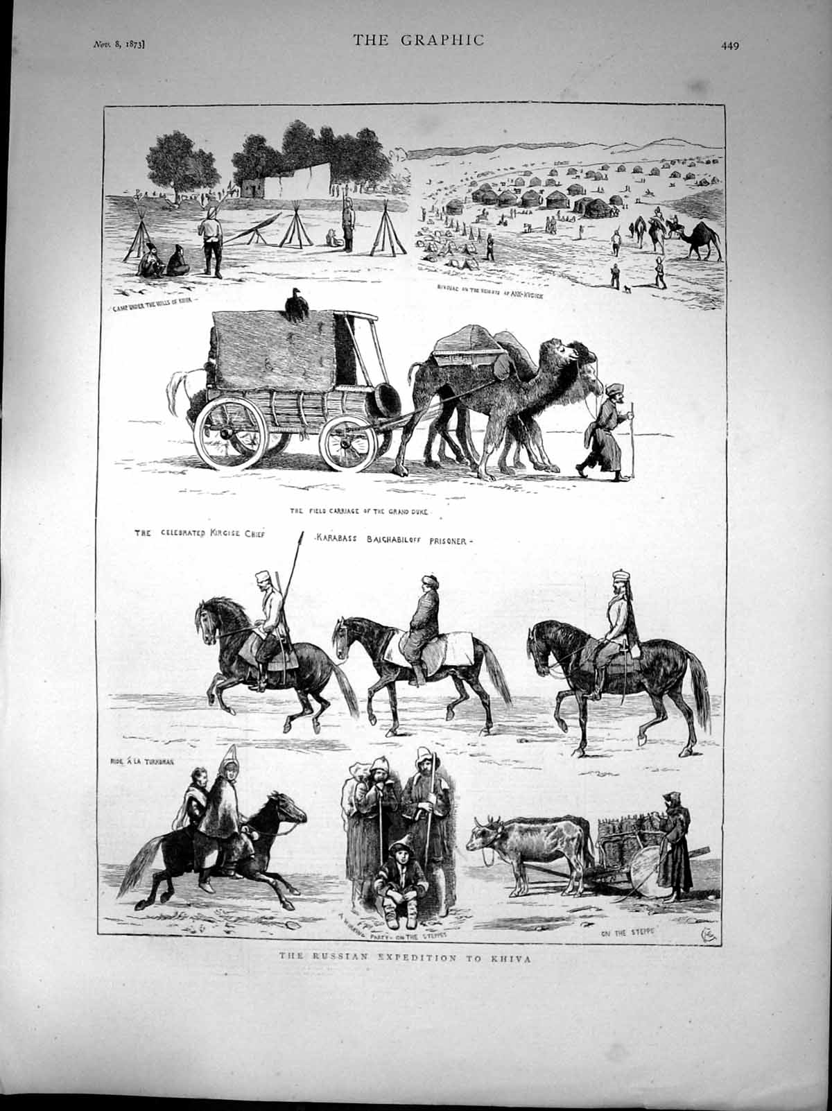 Old Print Russian Expedition Khiva Camp Bivouac Karabass Baichabilf 1873 19th