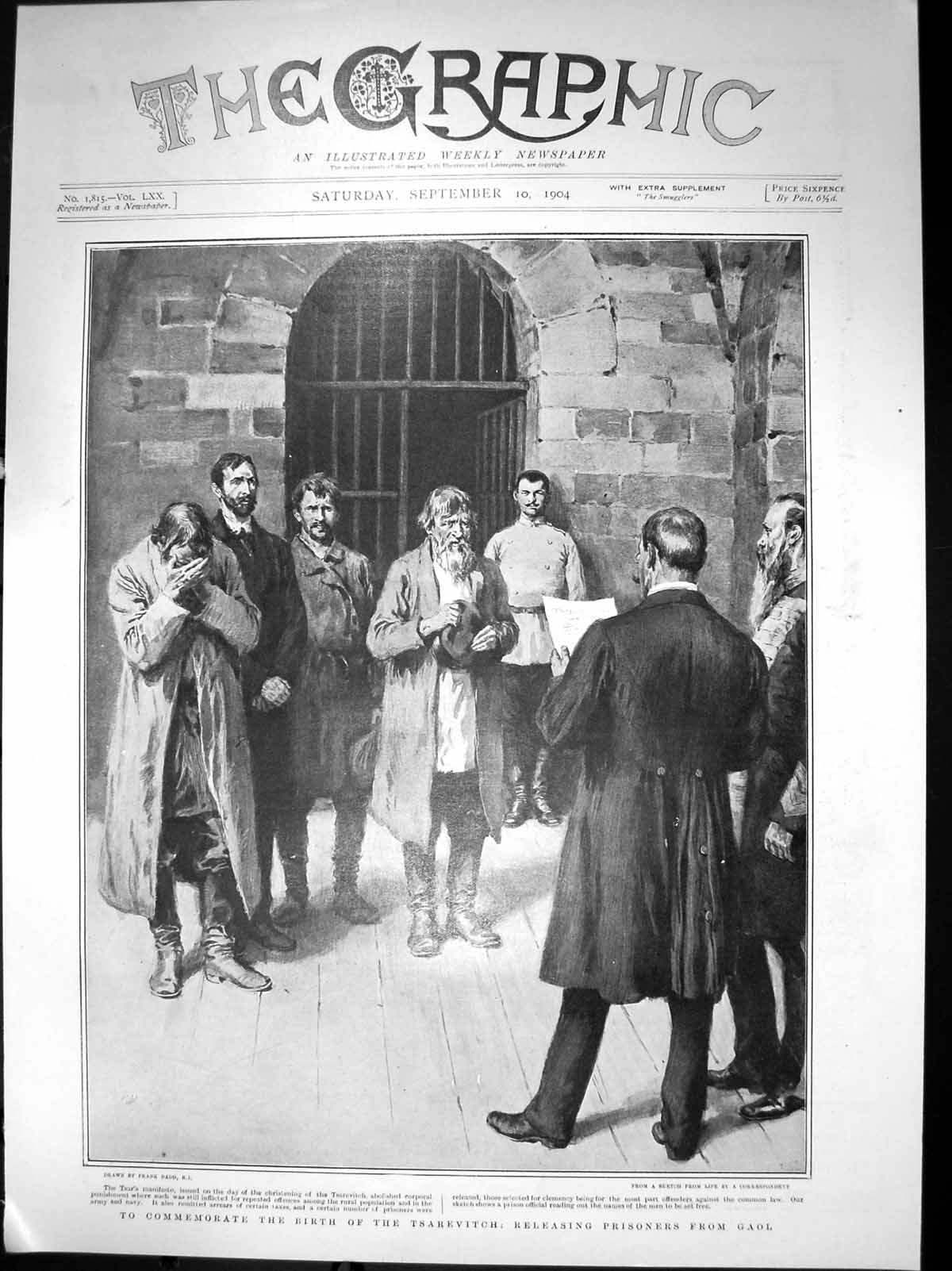 Antique Old Print Commemorate Birth Tsarevitch Releasing Prisoners Gaol 1904