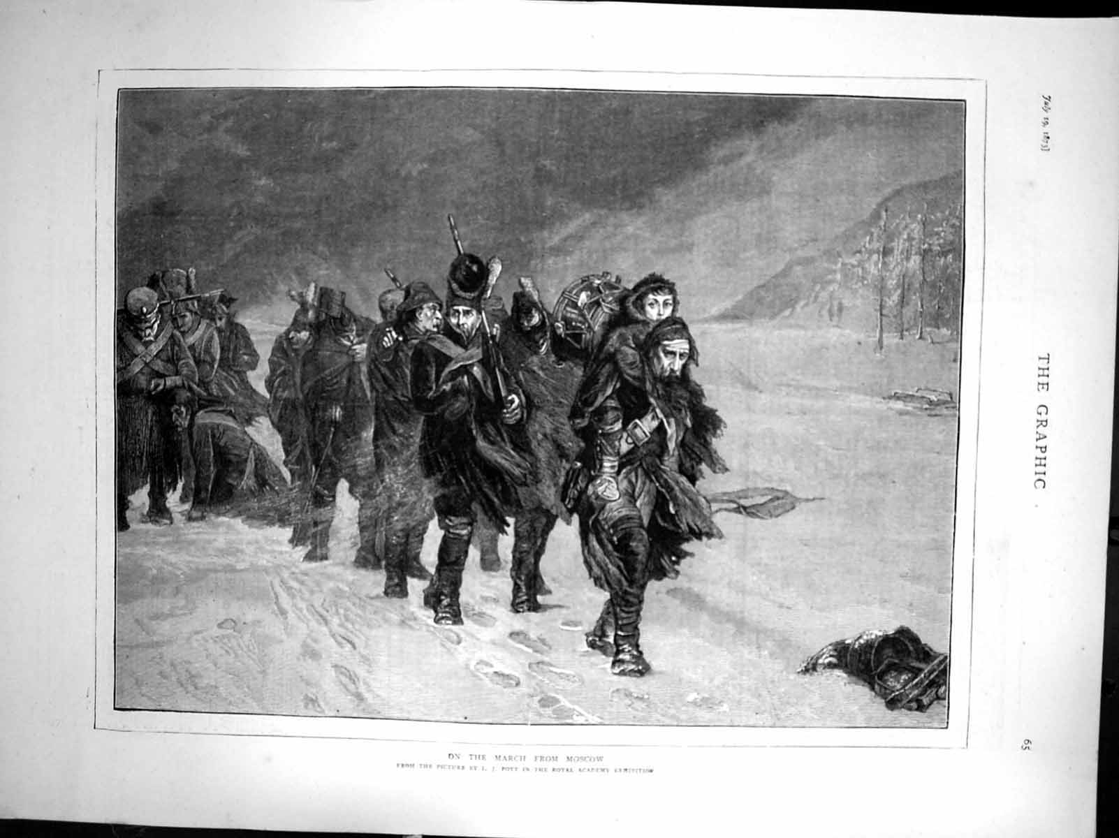 Antique Old Print On March From Moscow Siers Rifles Snow Tired L J Pott 1873