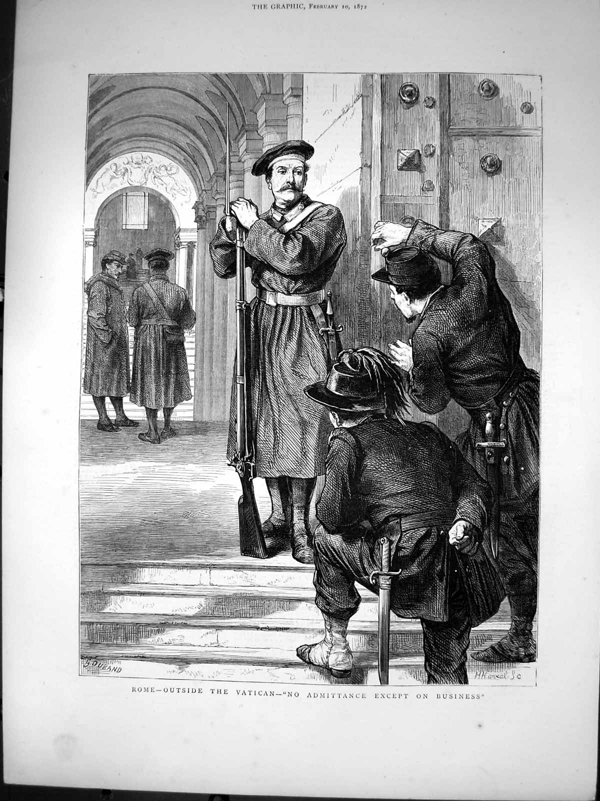 Antique Print Rome Outside Vatican No Admittance Except Business Guard 1872
