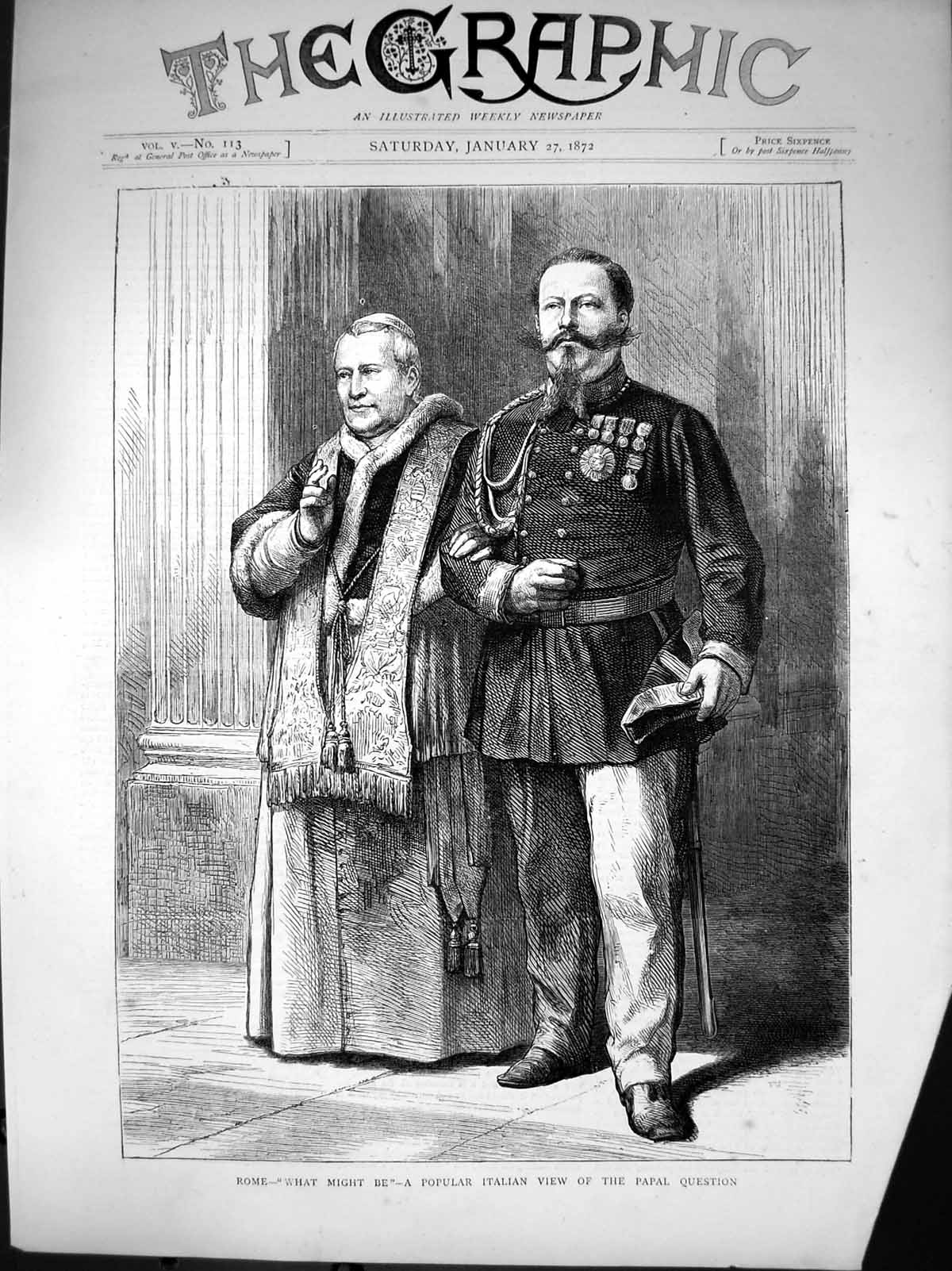 Antique Old Print Rome What Might Be Popular Italian View Papal Question 1872
