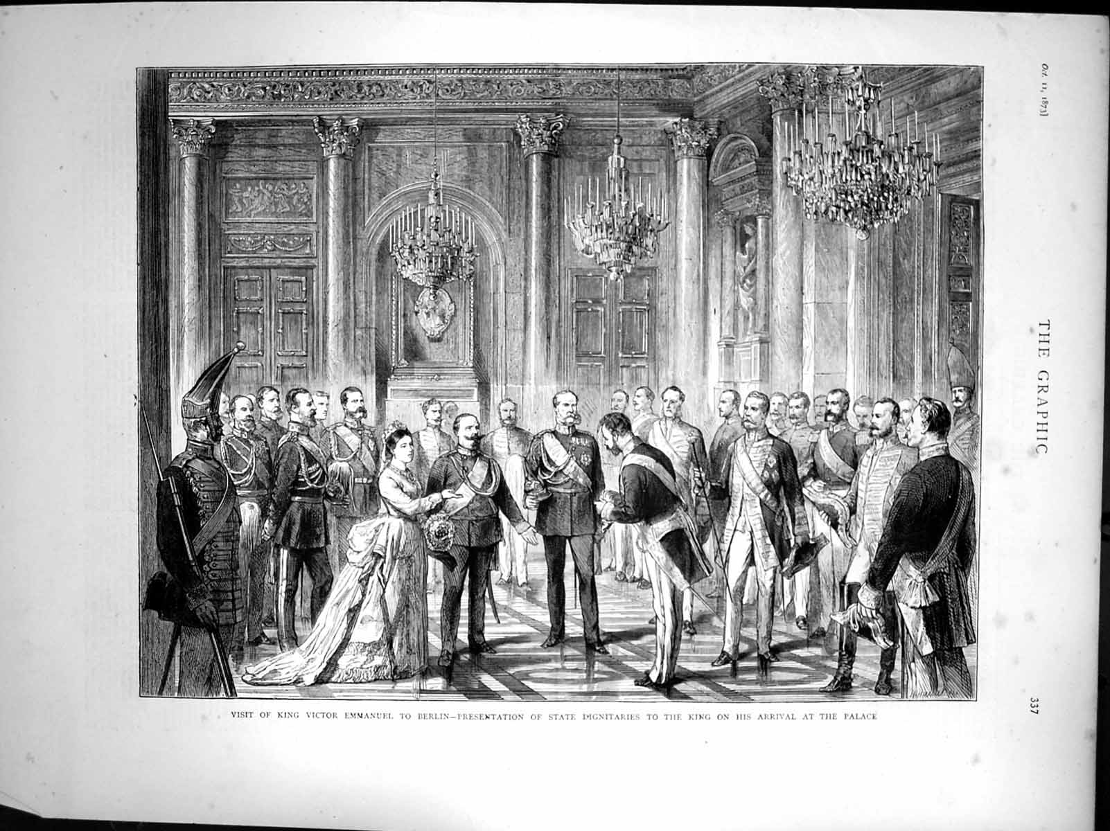 Old Print King Victor Emmanuel Berlin Presentation State Dignitaries 1873 19th