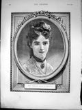 Old Print Portrait H R H Princess Thyra Denmark Long Dark Curly Hair 1873 19th