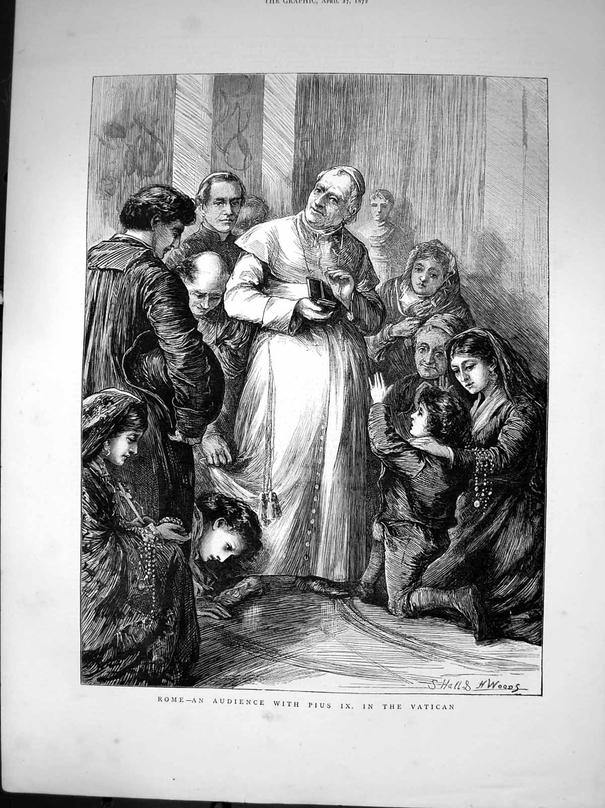 Antique Old Print Rome An Audience With Pius 1X Vatican S Hall H Woods 1872