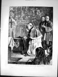 Original Old Antique Print Pope Hearing Private Mass Sistine Chapel 1872 19th