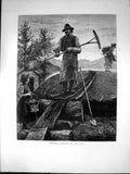 Old Antique Print Charcoal Burners Alps Logs Men Rakes Hut Mountains 1872 19th
