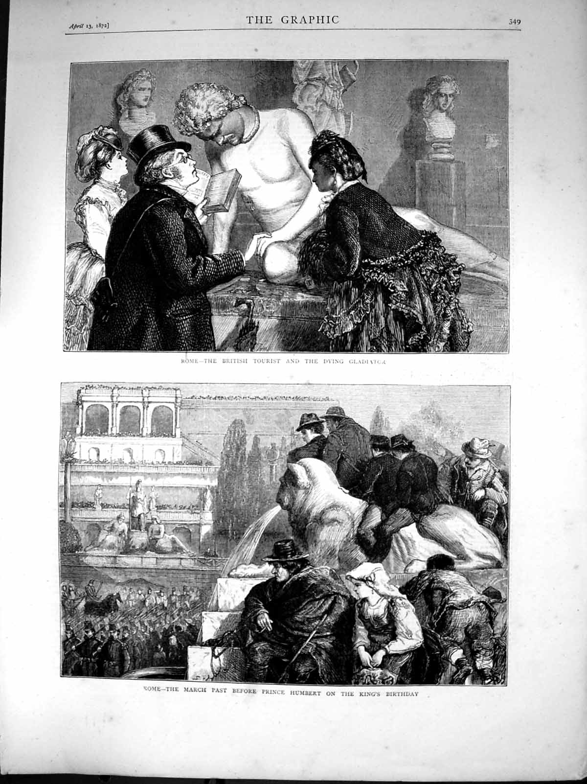 Old Print Rome British Tourist Dying Gladiator March Prince Humbert 1872 19th