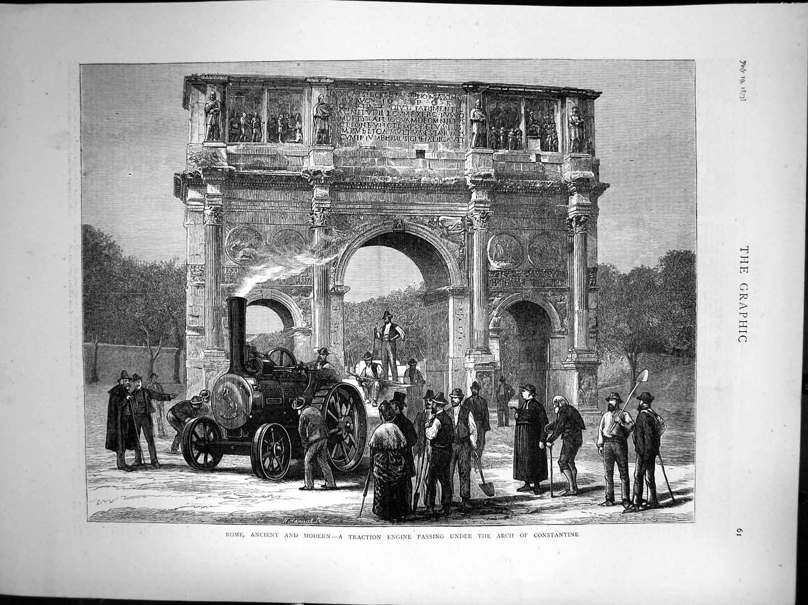 Old Rome Ancient Modern Traction Engine Passing Arch Constantine 1873 Victorian